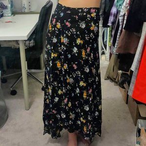 Scoop Black Floral Wrap Skirt, Size S (4-6)